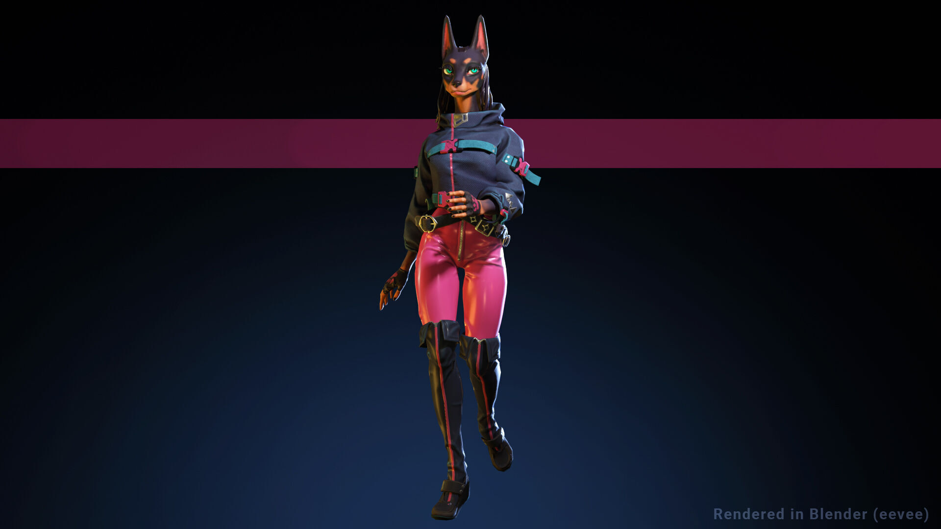 Doberman Girl Furry Low-poly 3D model_5