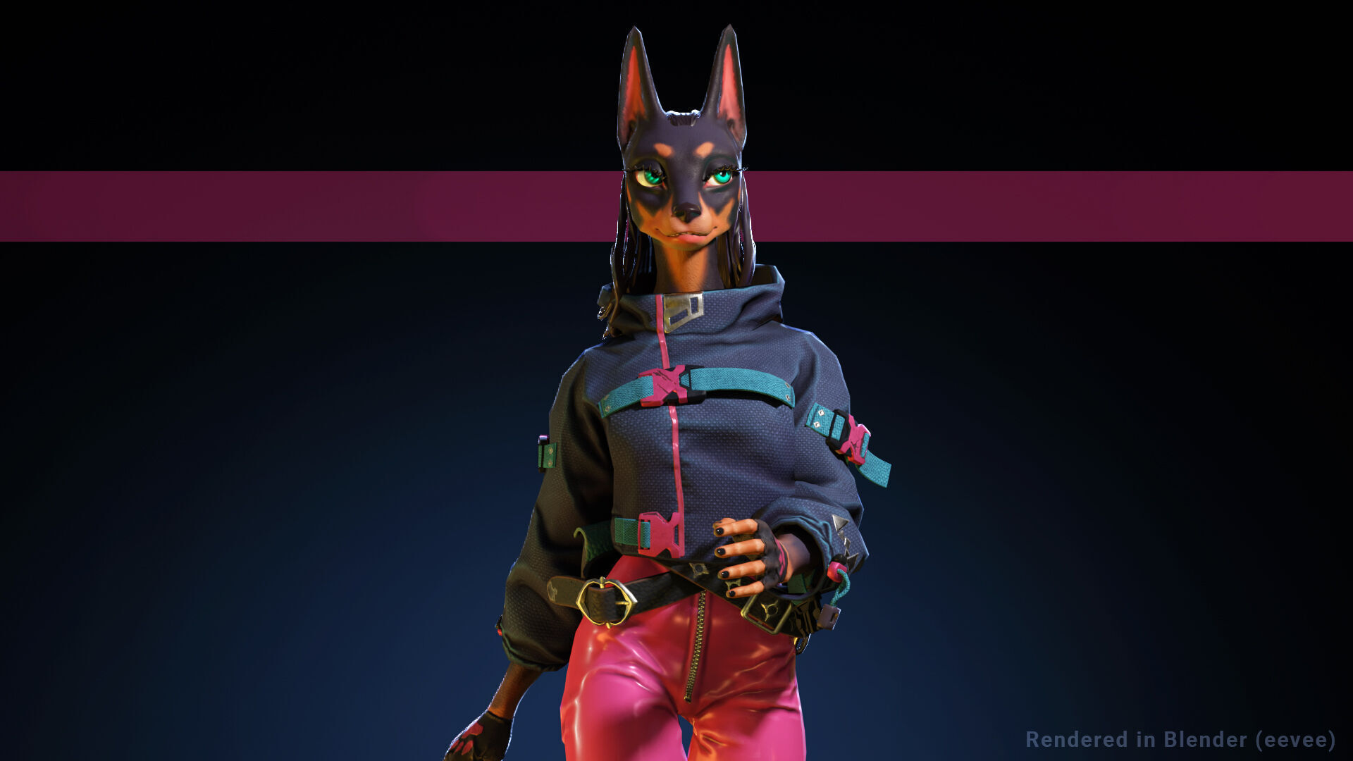 Doberman Girl Furry Low-poly 3D model_3