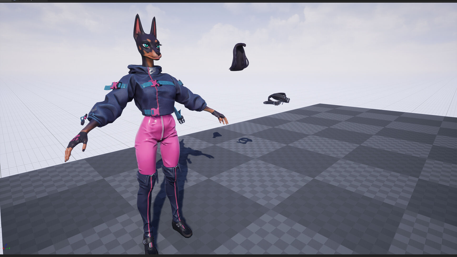 Doberman Girl Furry Low-poly 3D model_13