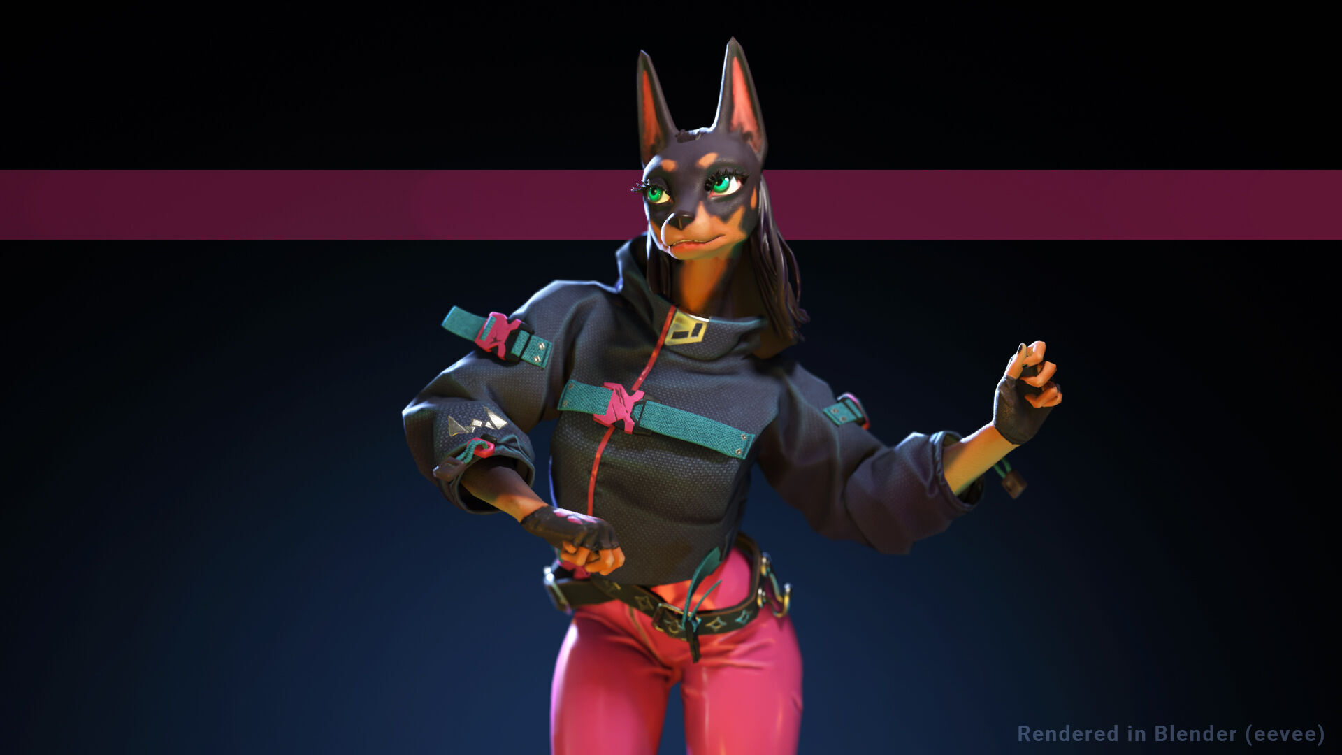 Doberman Girl Furry Low-poly 3D model_2