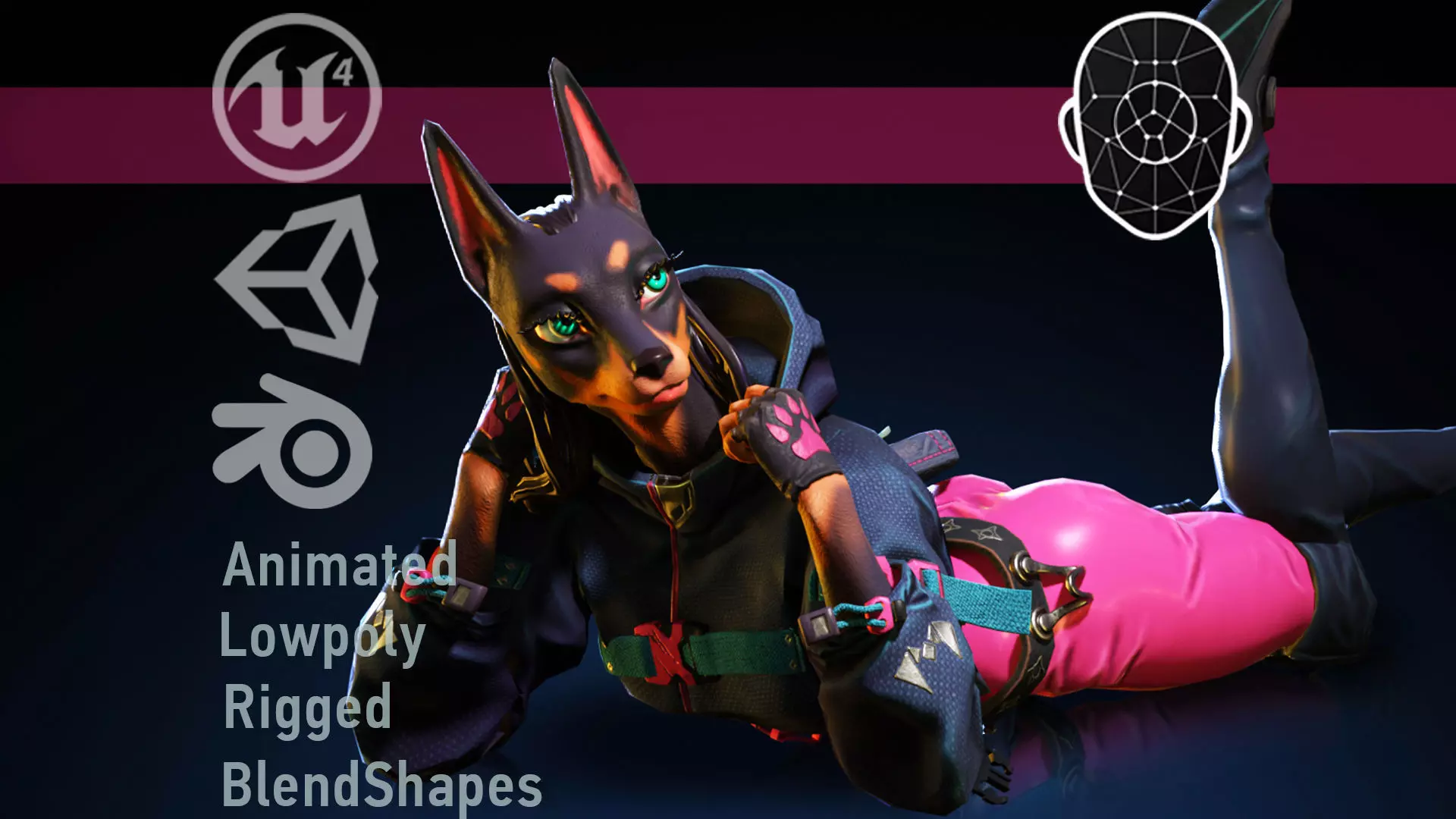 Doberman Girl Furry Low-poly 3D model_0