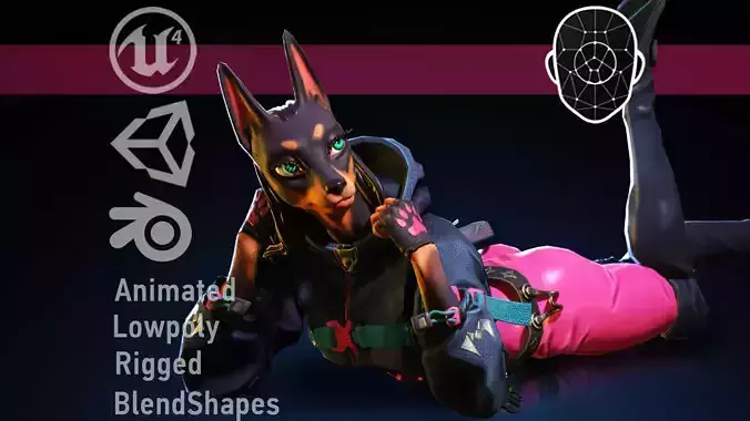 Doberman Girl Furry Low-poly 3D model