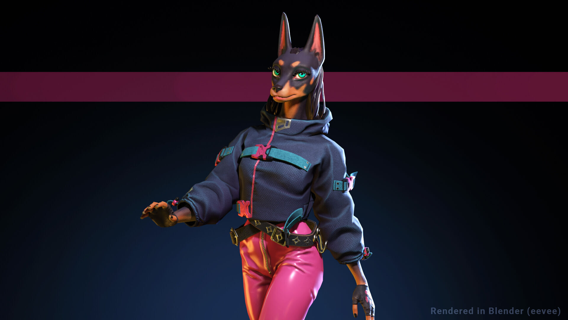 Doberman Girl Furry Low-poly 3D model_4
