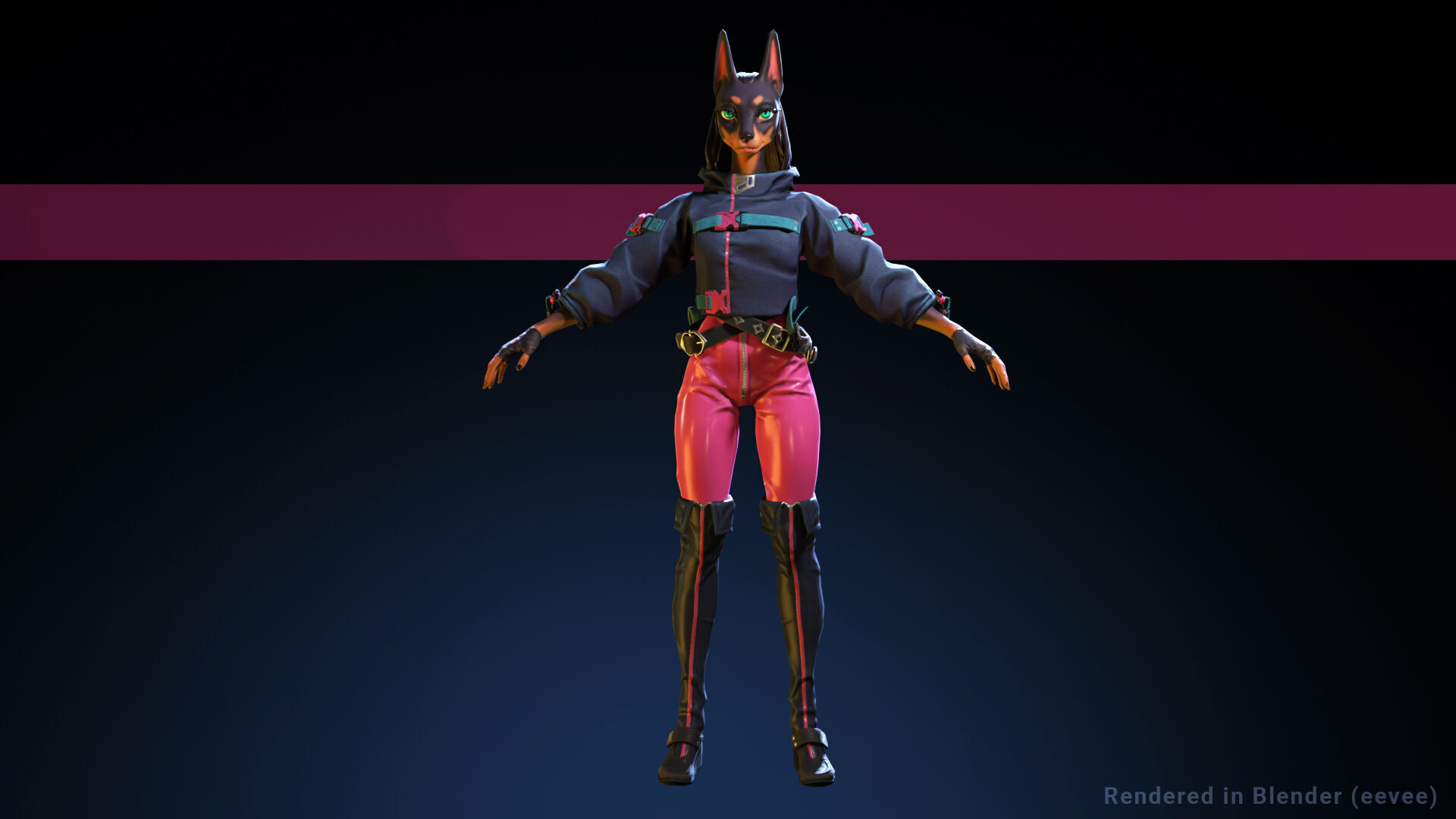 Doberman Girl Furry Low-poly 3D model_6