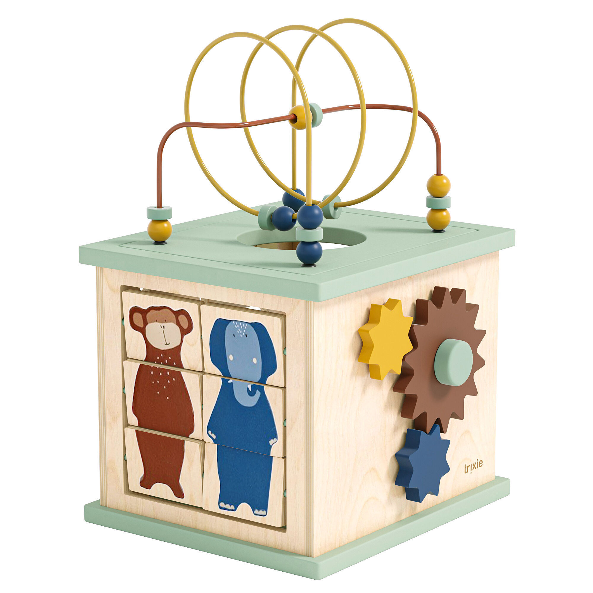 Wooden 5-in-1 activity cube Low-poly 3D model_1