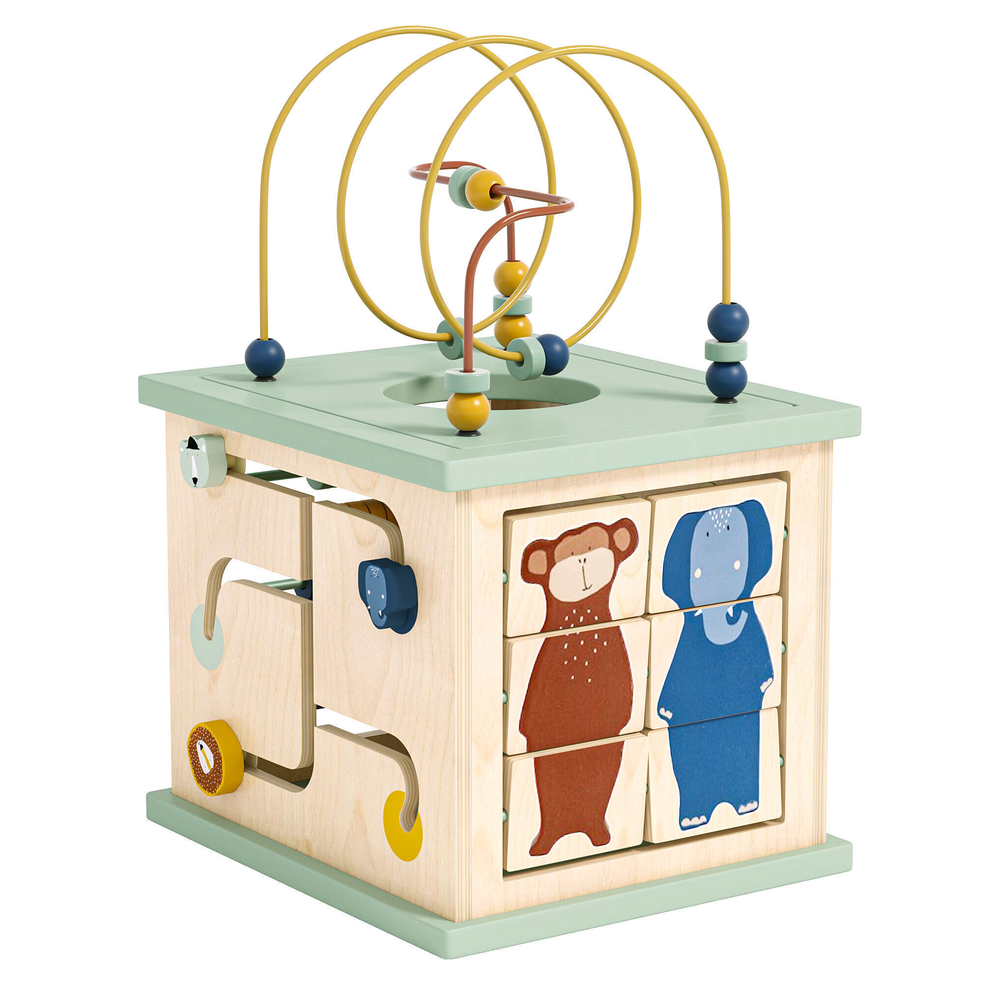 Wooden 5-in-1 activity cube Low-poly 3D model_0