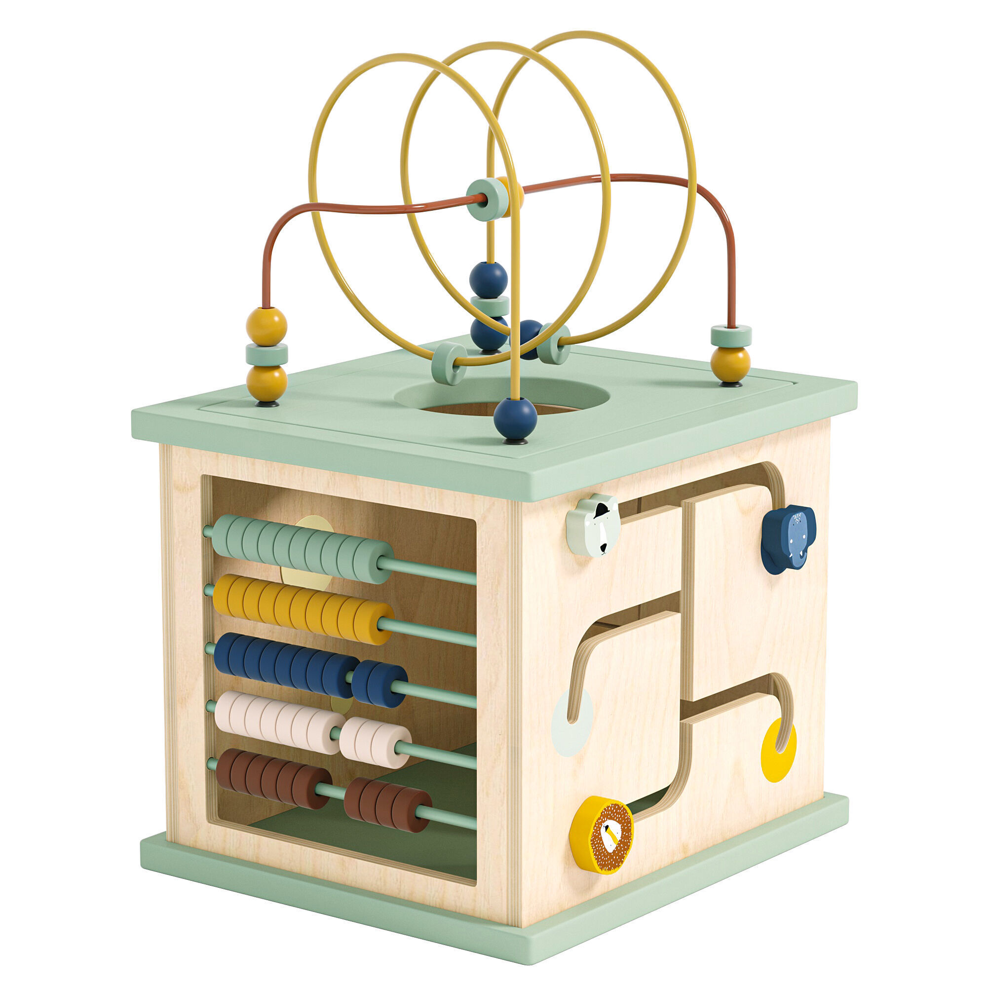 Wooden 5-in-1 activity cube Low-poly 3D model_3