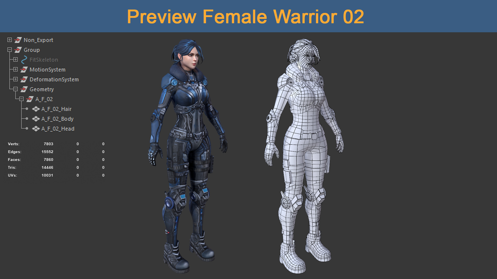 Character Female Warriors 02 - Ready for game Low-poly 3D model_3