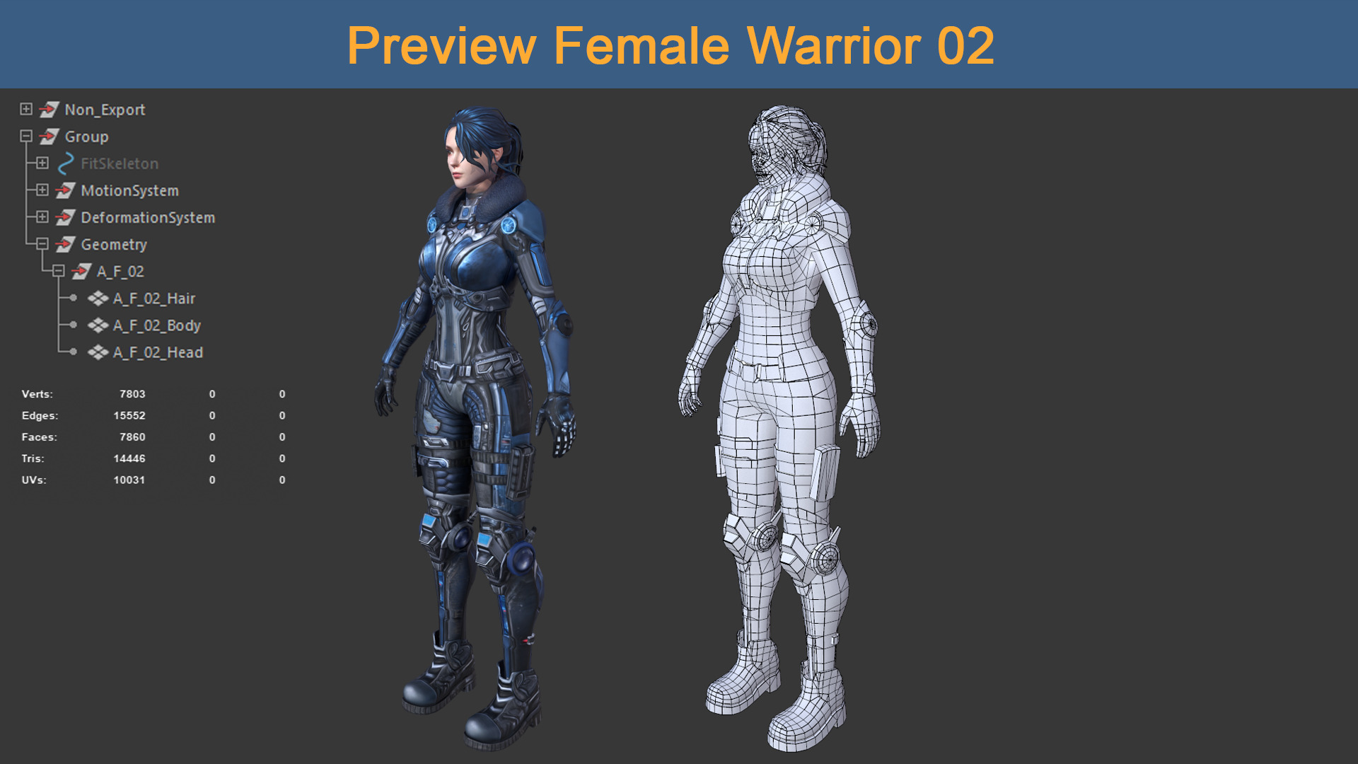Character Female Warriors 02 - Ready for game Low-poly 3D model_7