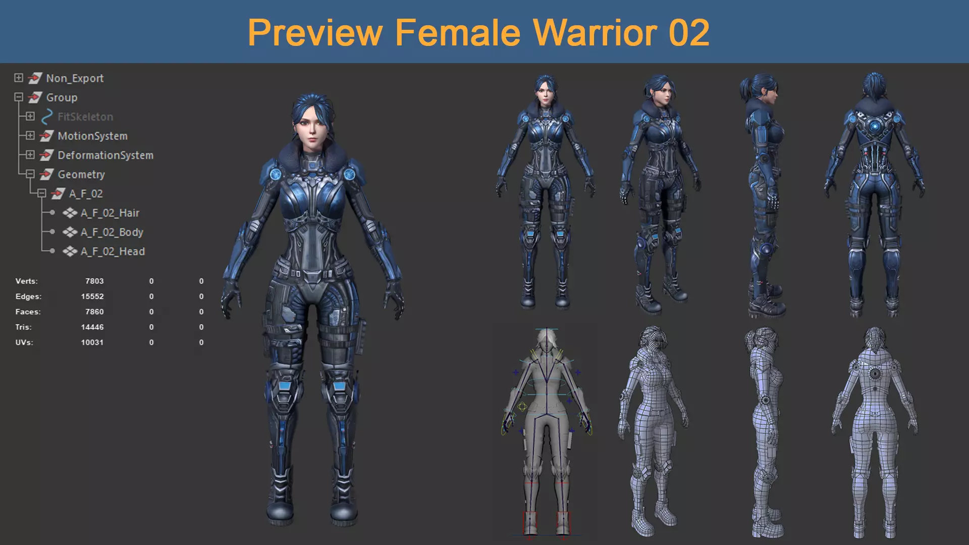 Character Female Warriors 02 - Ready for game Low-poly 3D model_0