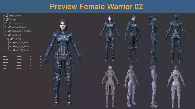 Character Female Warriors 02 - Ready for game Low-poly 3D model