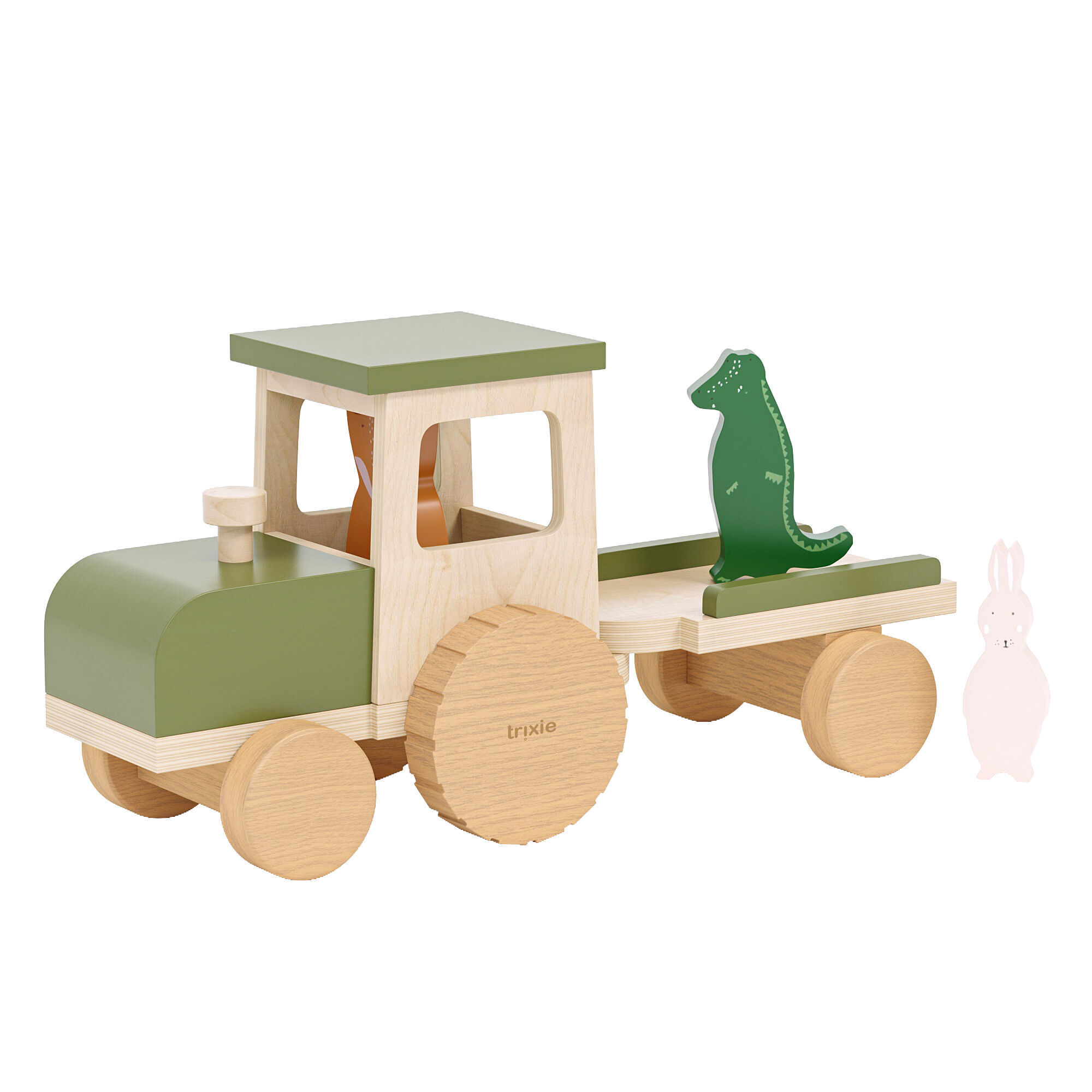 Holztraktor mit Anhanger Tiere Low-poly 3D model_1