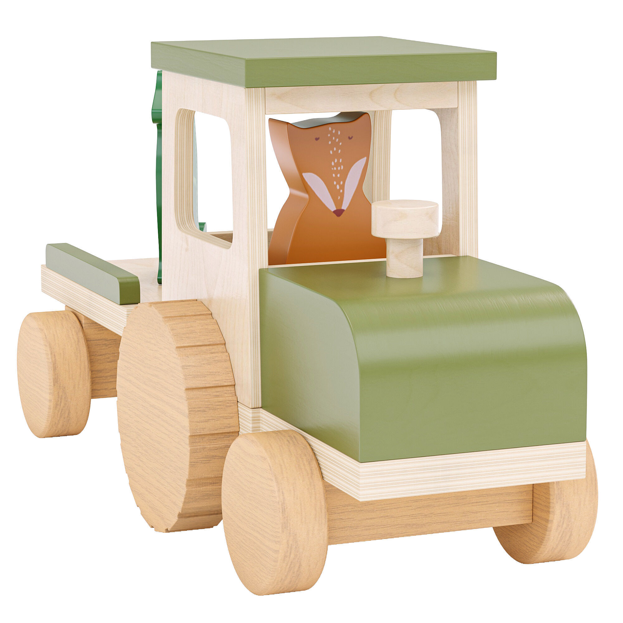 Holztraktor mit Anhanger Tiere Low-poly 3D model_2