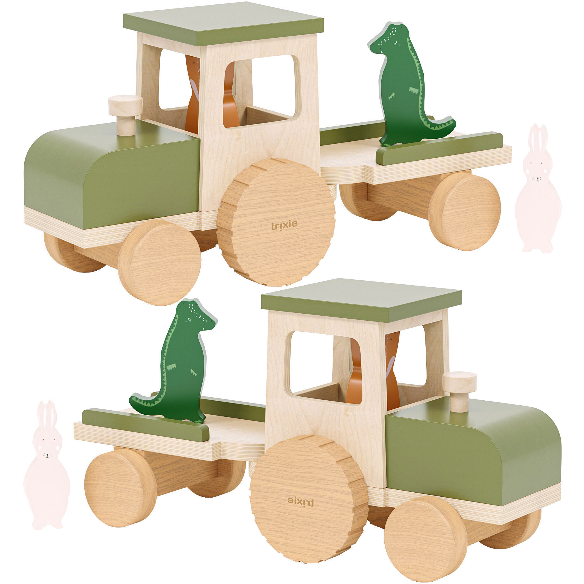 Holztraktor mit Anhanger Tiere Low-poly 3D model_0