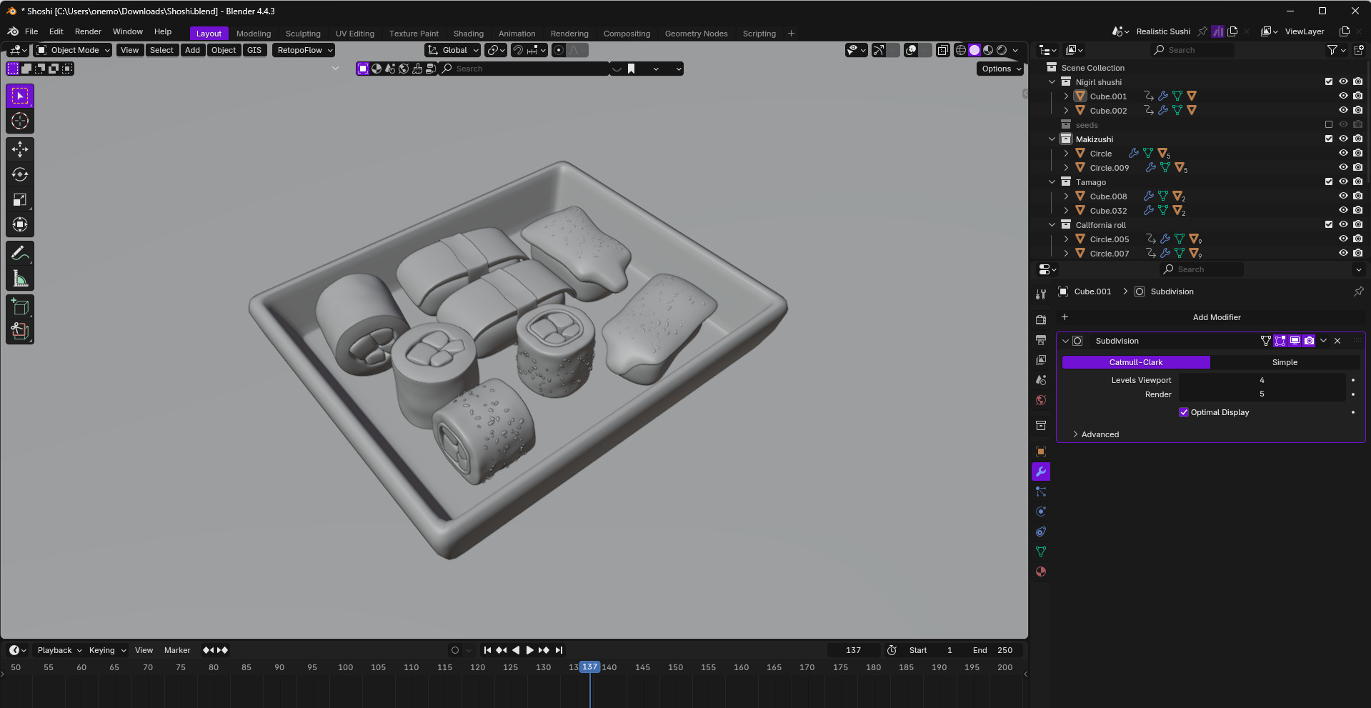 Realistic Sushi 3D Model High-Quality Blender Asset 3D model_2