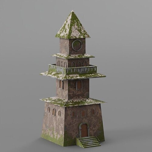 Mossy Watchtower Pagoda Low-poly 3D model