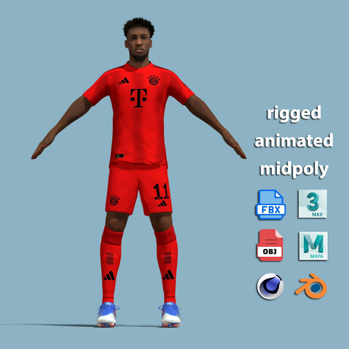 T-Pose Rigged Kingsley Coman Bayern Munich 24-25 3D model_2