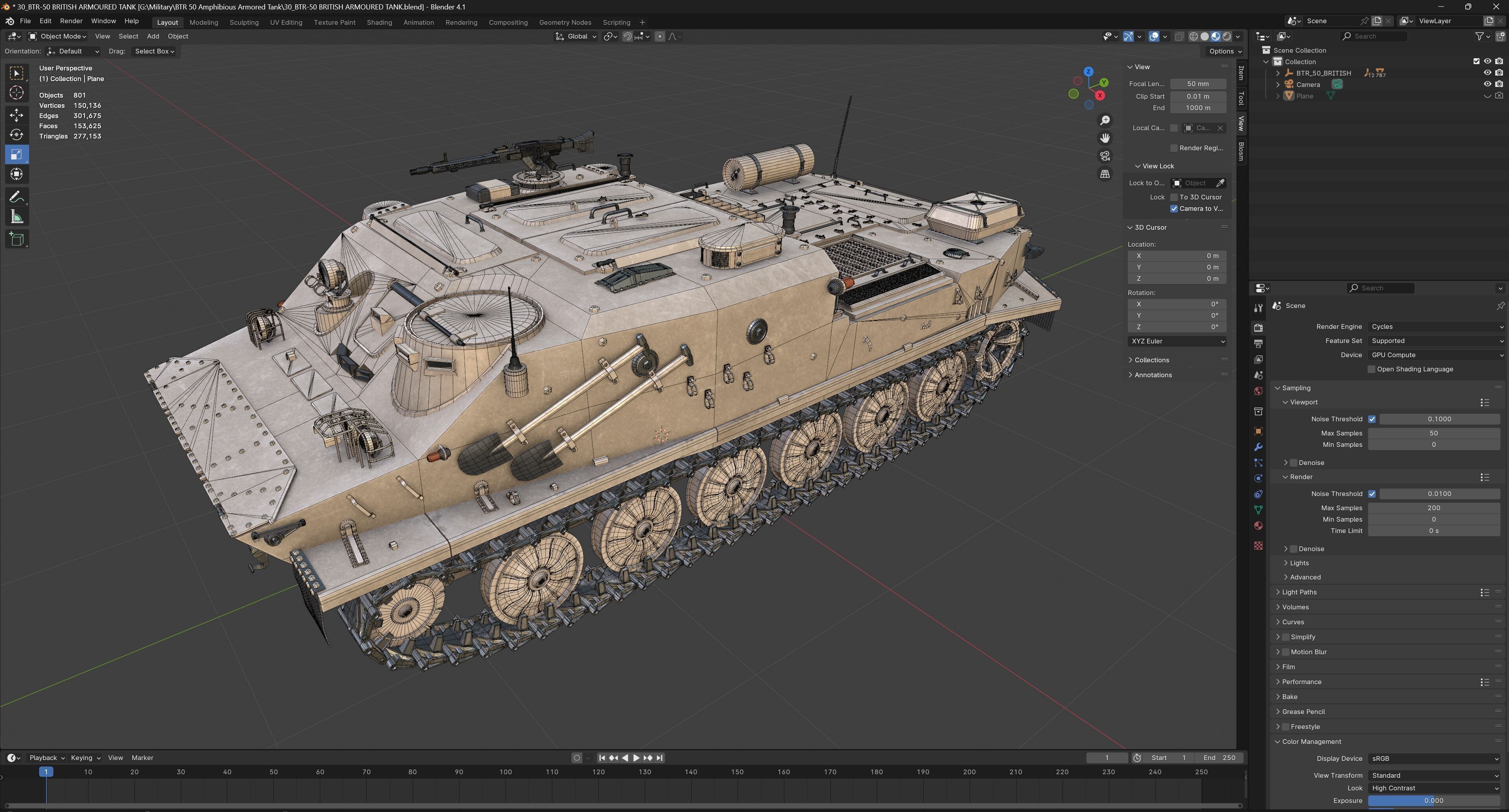 BTR 50 Amphibious Armored Tank Low-poly 3D model_11
