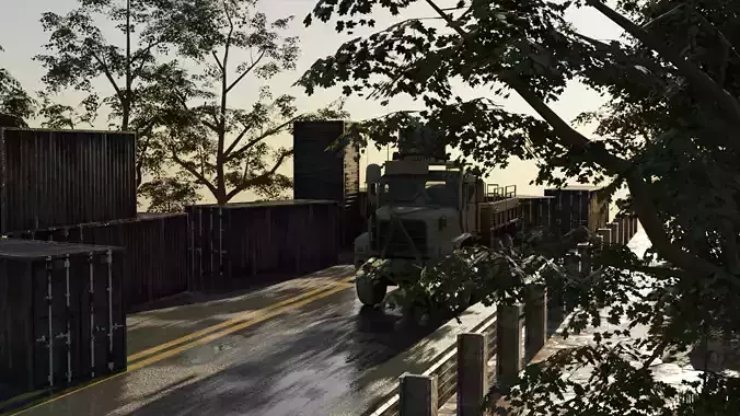 Road side Container with truck scene