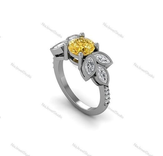 Elegant Floral Engagement Ring-3D MODEL 3D print model