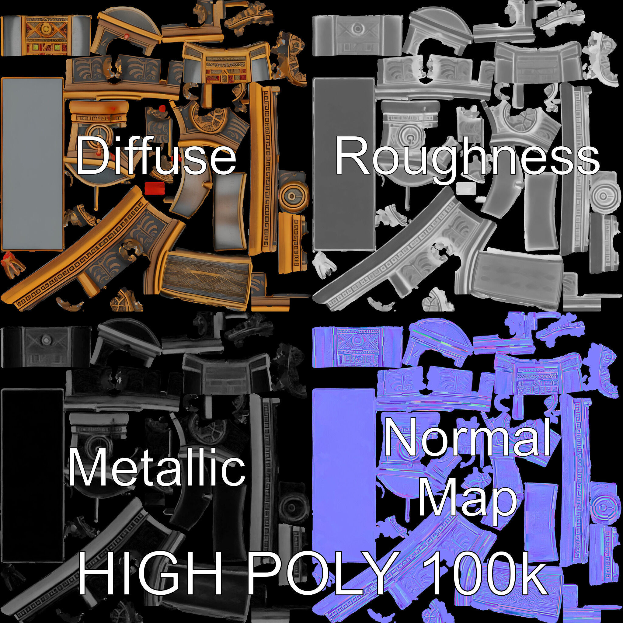 Antique Treasure Chest Model Pack Low-poly 3D model_2