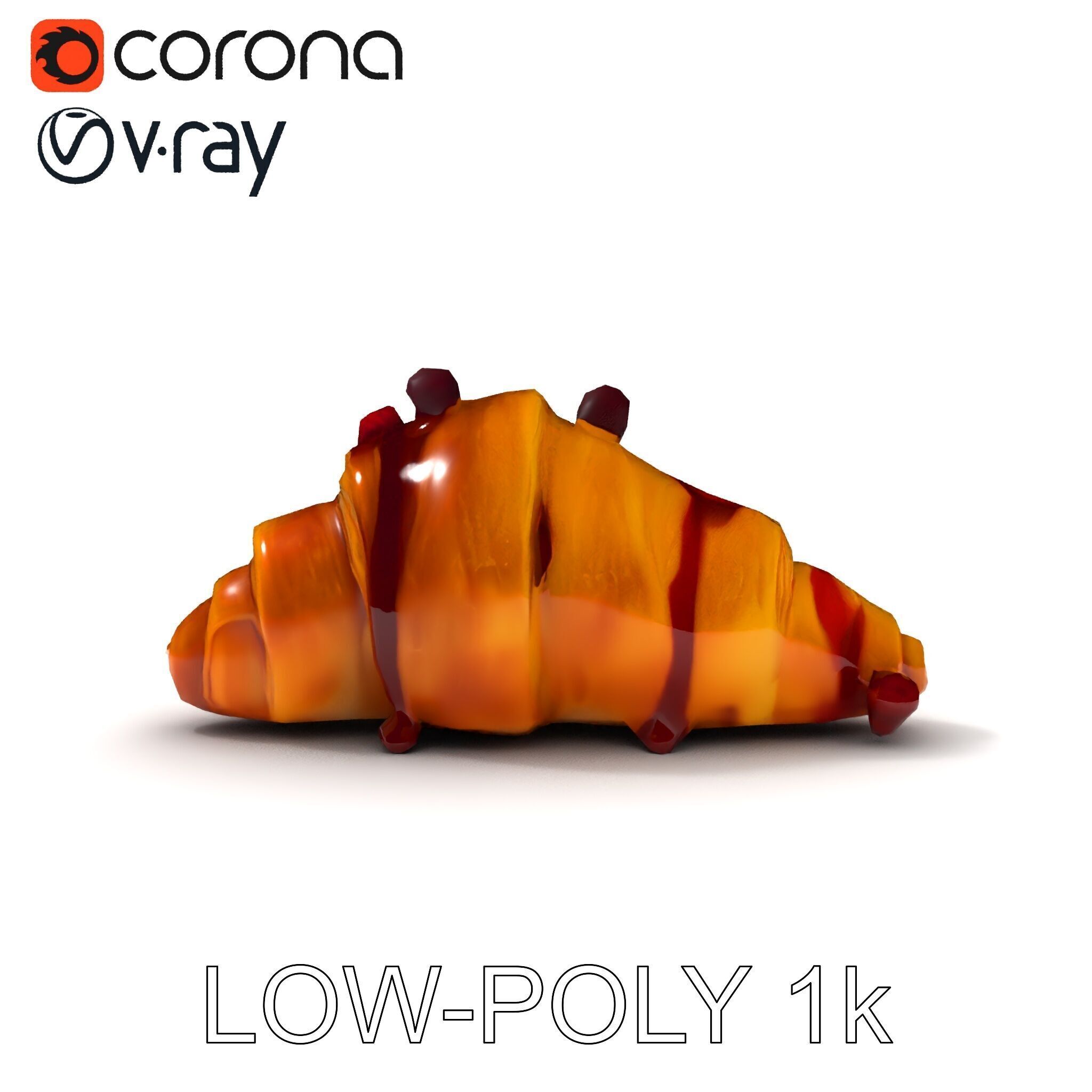 Delicious Croissant with Berry Syrup Model Pack Low-poly 3D model_16