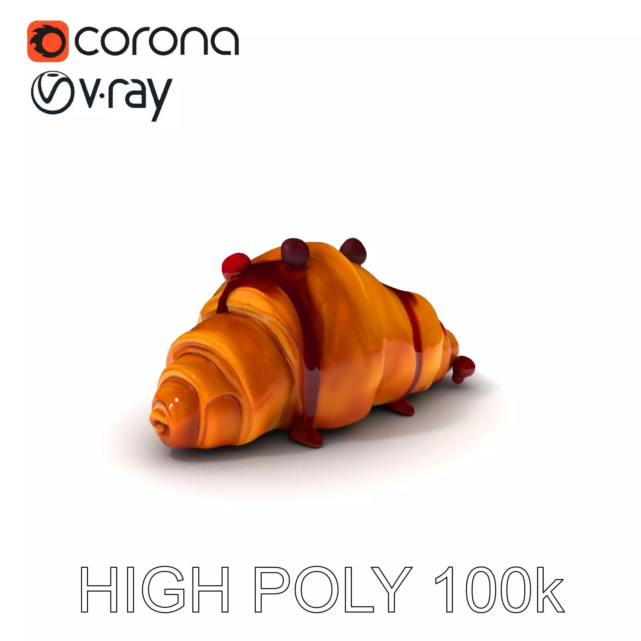 Delicious Croissant with Berry Syrup Model Pack Low-poly 3D model_0