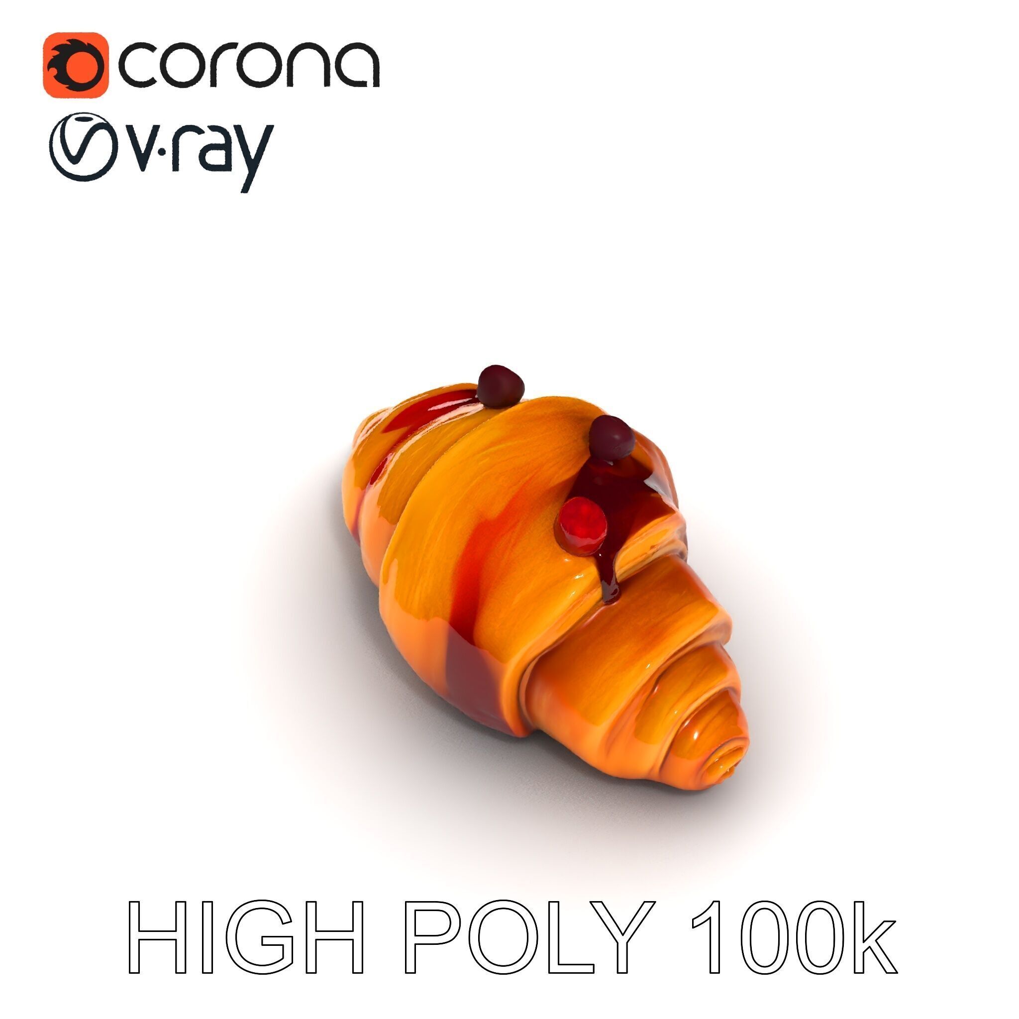 Delicious Croissant with Berry Syrup Model Pack Low-poly 3D model_21