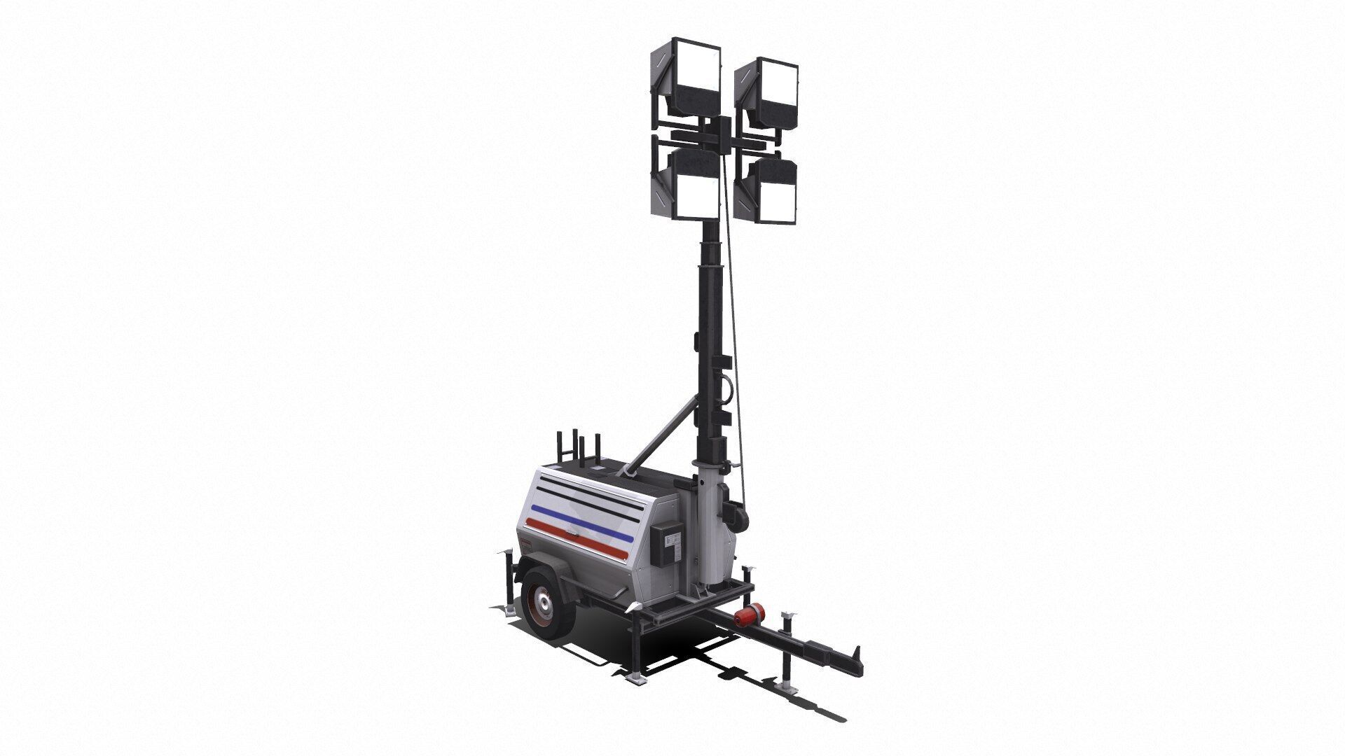 Trailer Light Tower Generator Low-poly 3D model_7