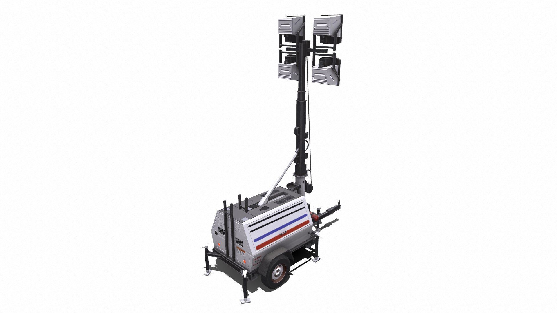 Trailer Light Tower Generator Low-poly 3D model_5