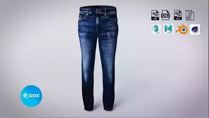 Low-poly Jeans or Denim Pant 3D Model for game with  PBR Texture