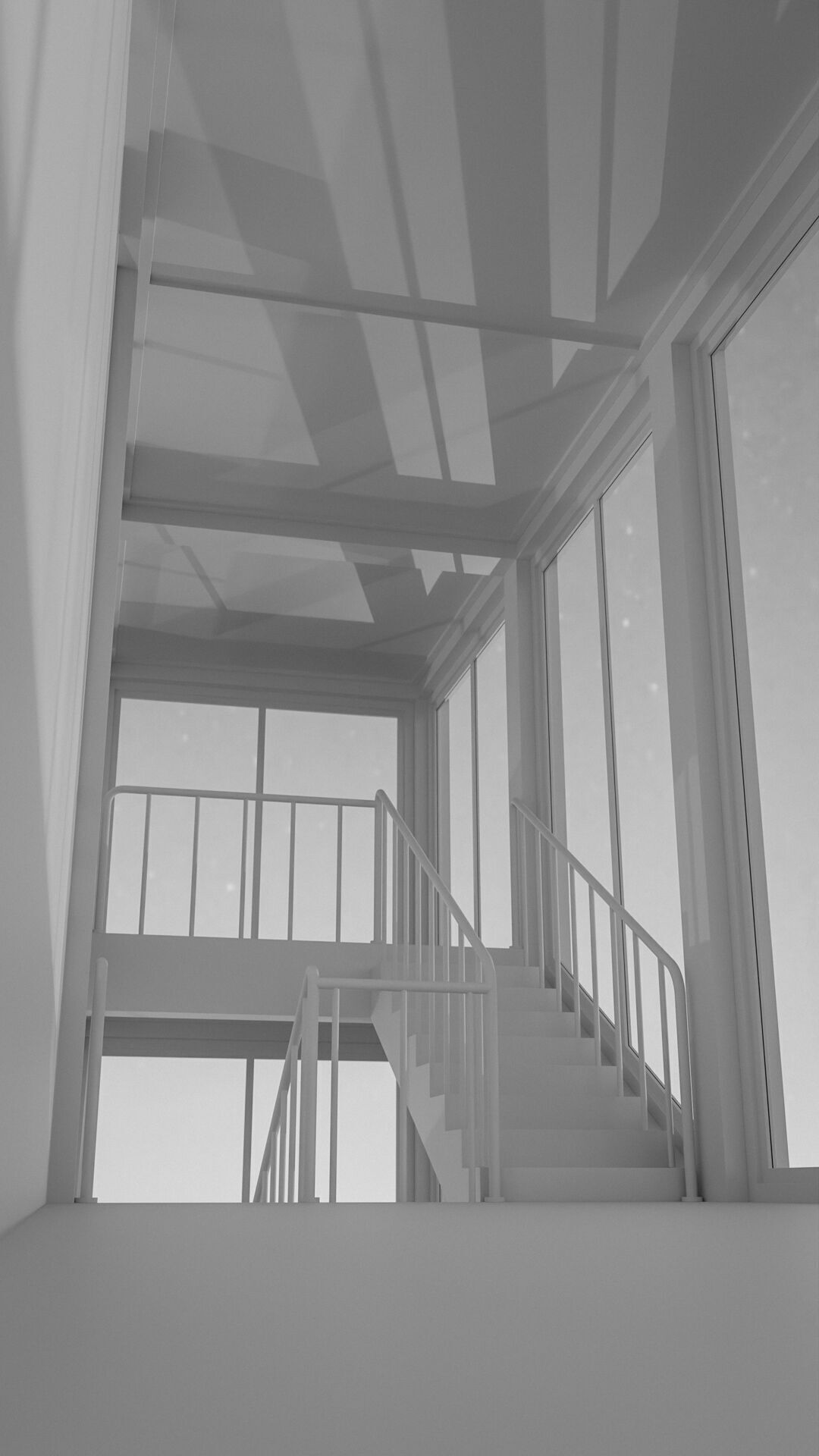 Staircase in a building with large windows Low-poly 3D model_32