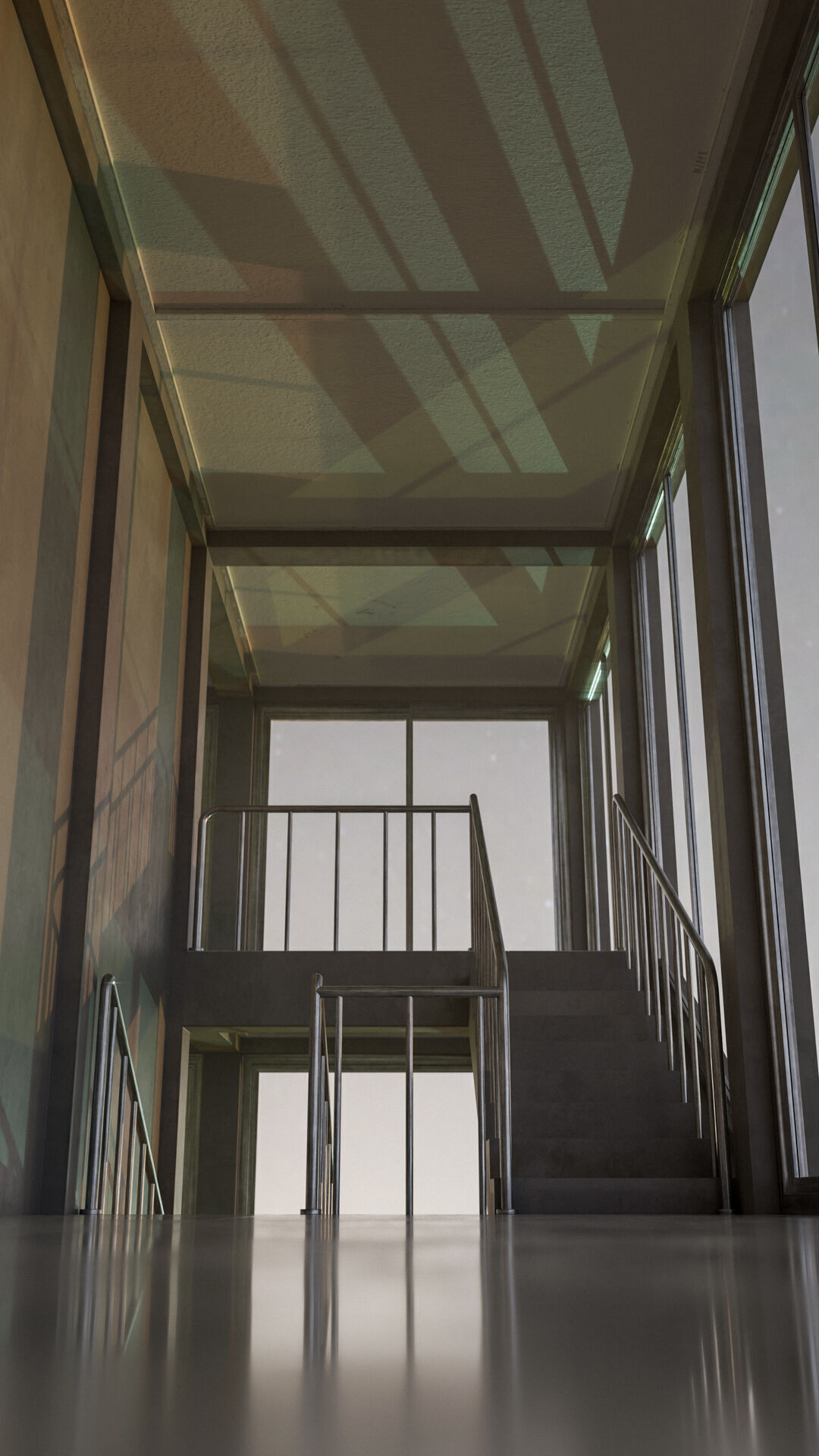 Staircase in a building with large windows Low-poly 3D model_20
