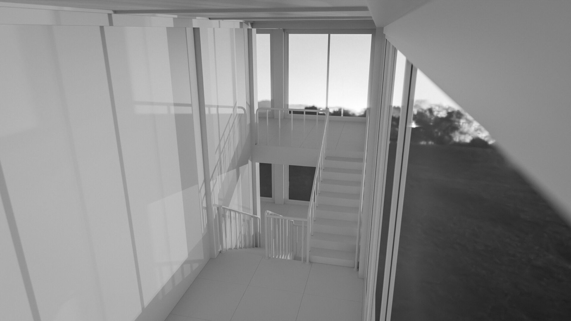 Staircase in a building with large windows Low-poly 3D model_18