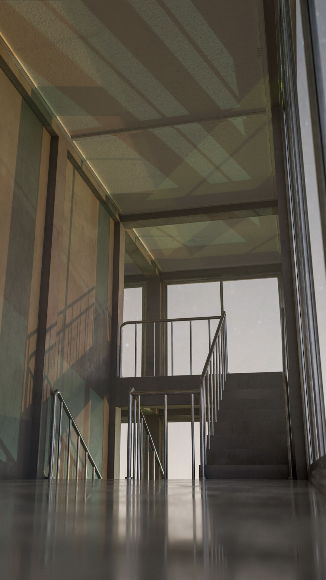 Staircase in a building with large windows Low-poly 3D model_26