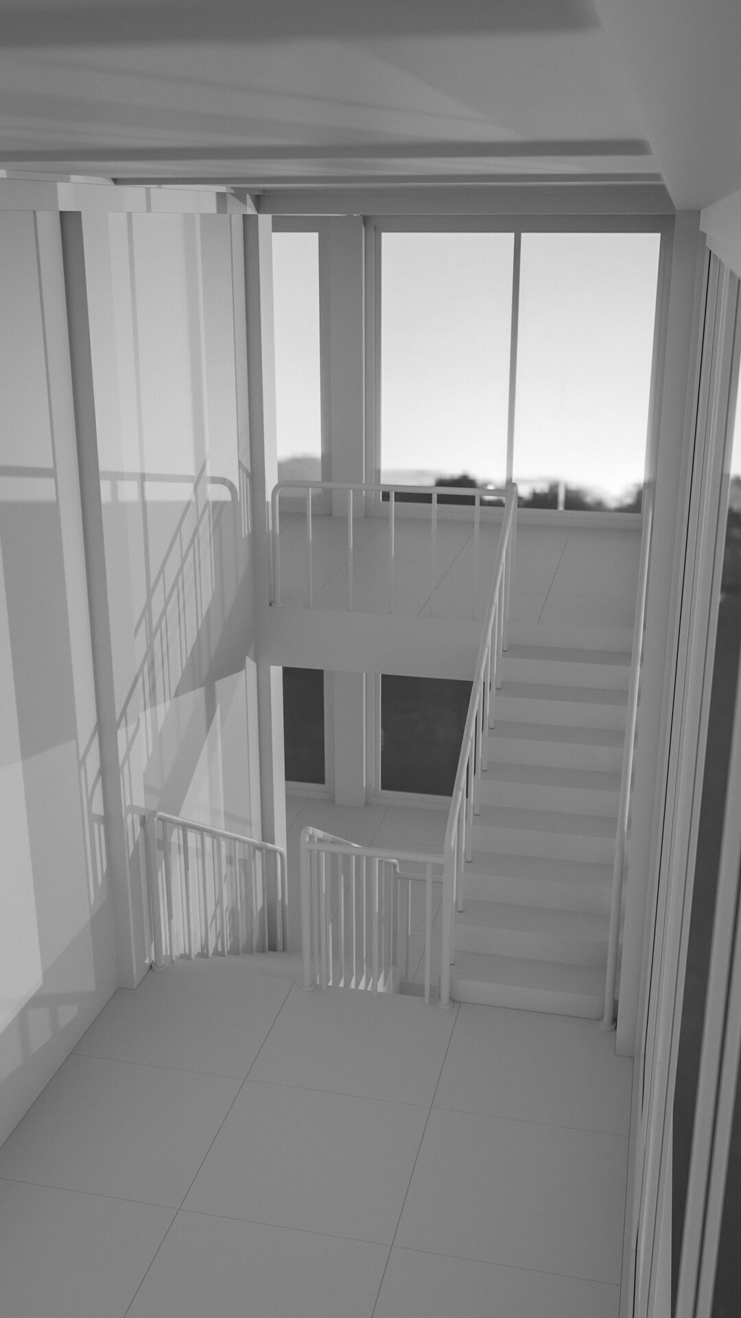 Staircase in a building with large windows Low-poly 3D model_36