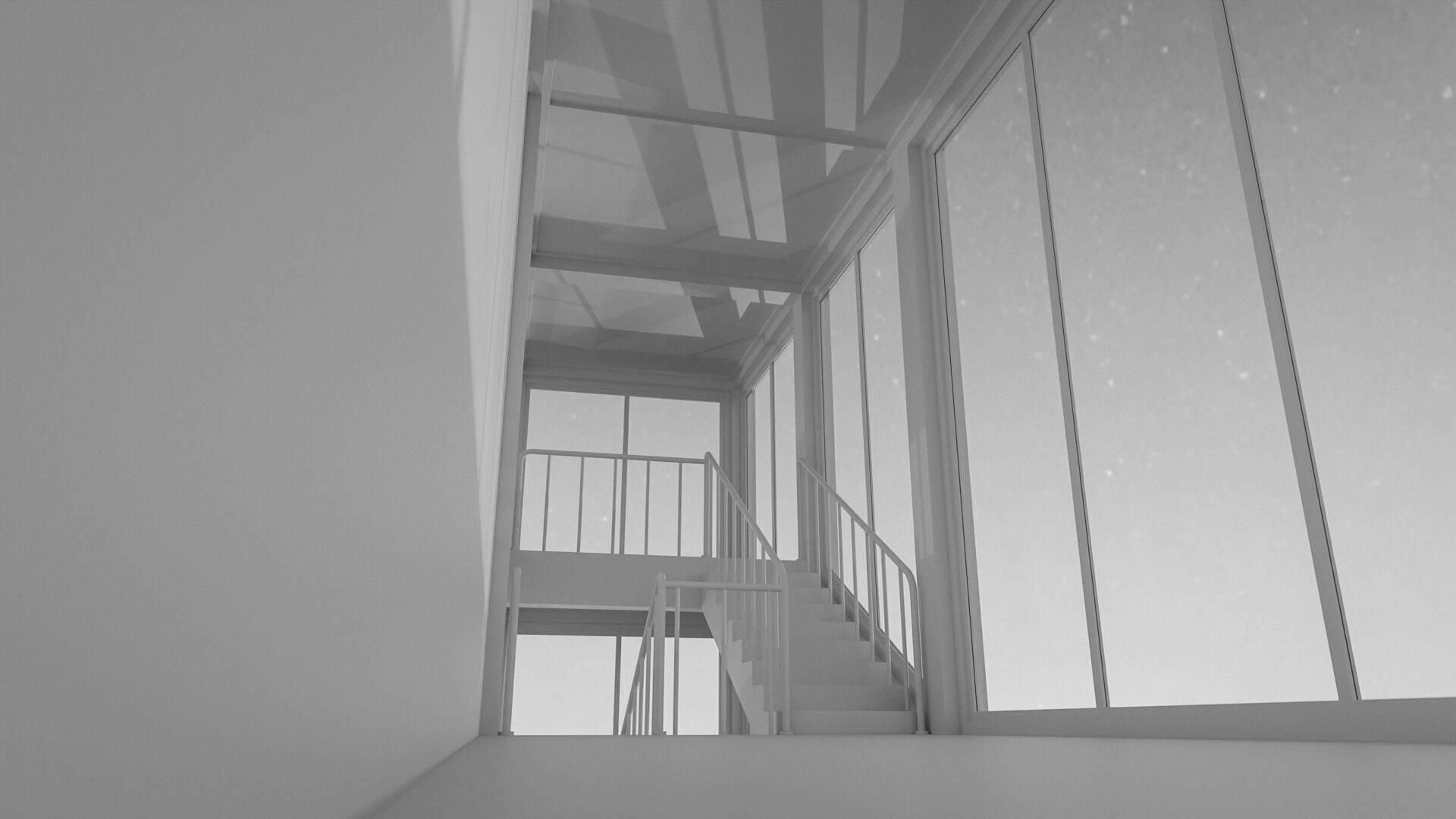 Staircase in a building with large windows Low-poly 3D model_14