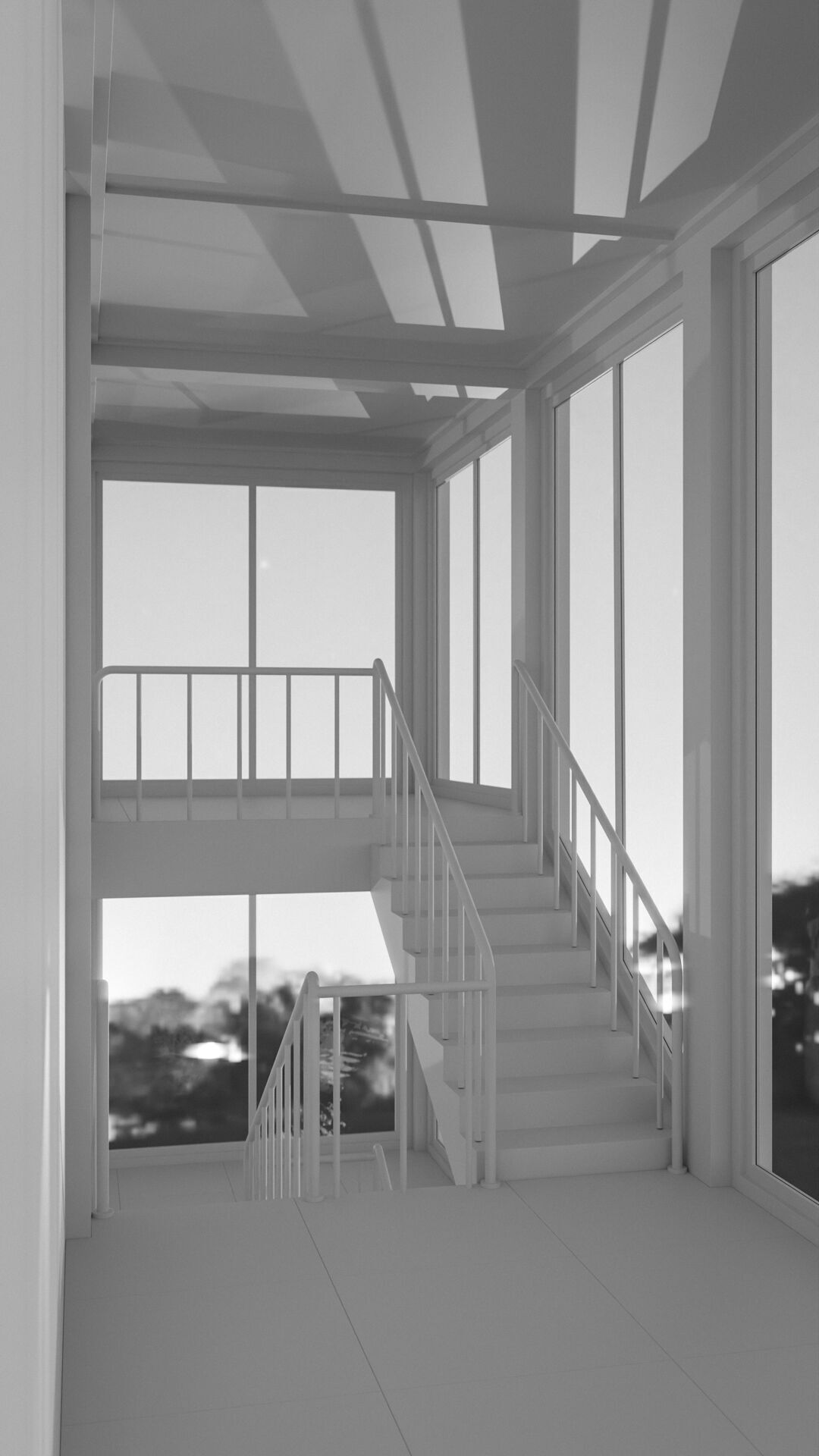 Staircase in a building with large windows Low-poly 3D model_31