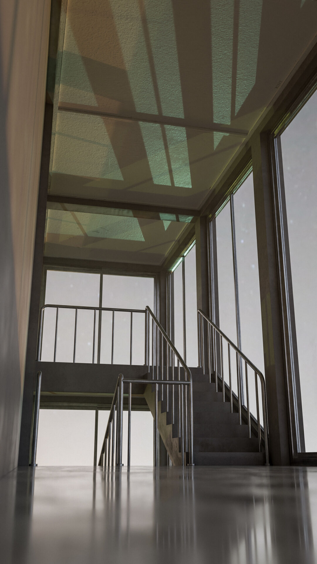 Staircase in a building with large windows Low-poly 3D model_23