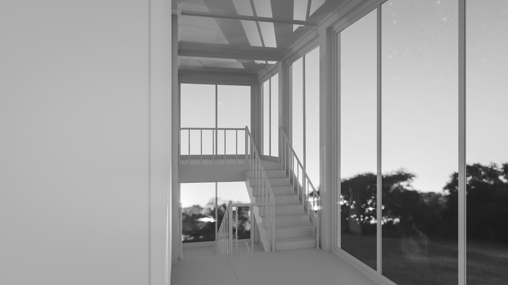 Staircase in a building with large windows Low-poly 3D model_13