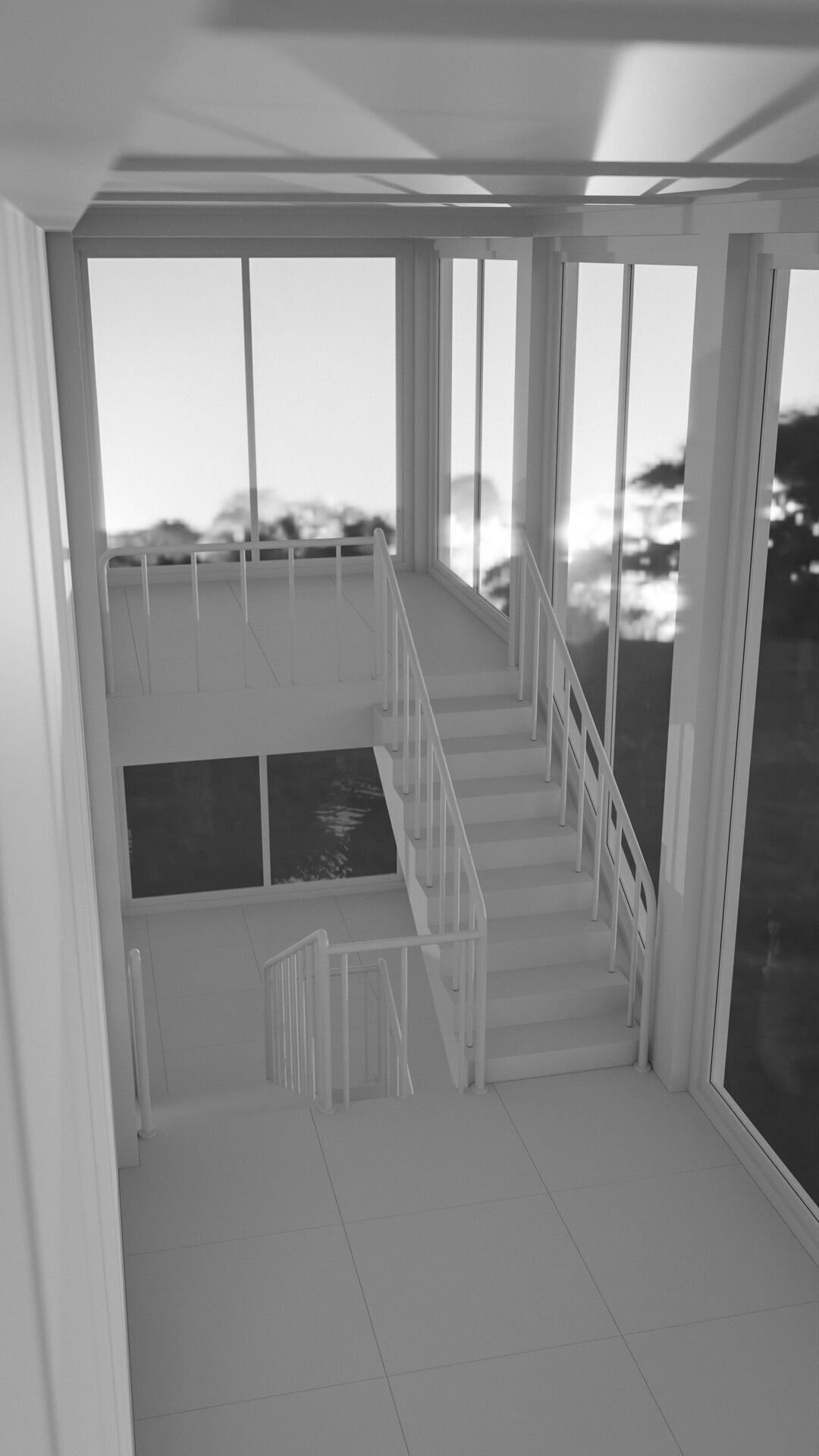 Staircase in a building with large windows Low-poly 3D model_33