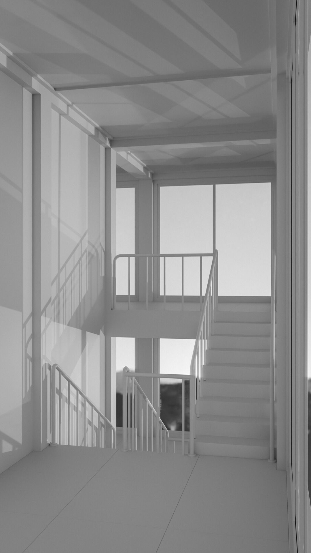 Staircase in a building with large windows Low-poly 3D model_34