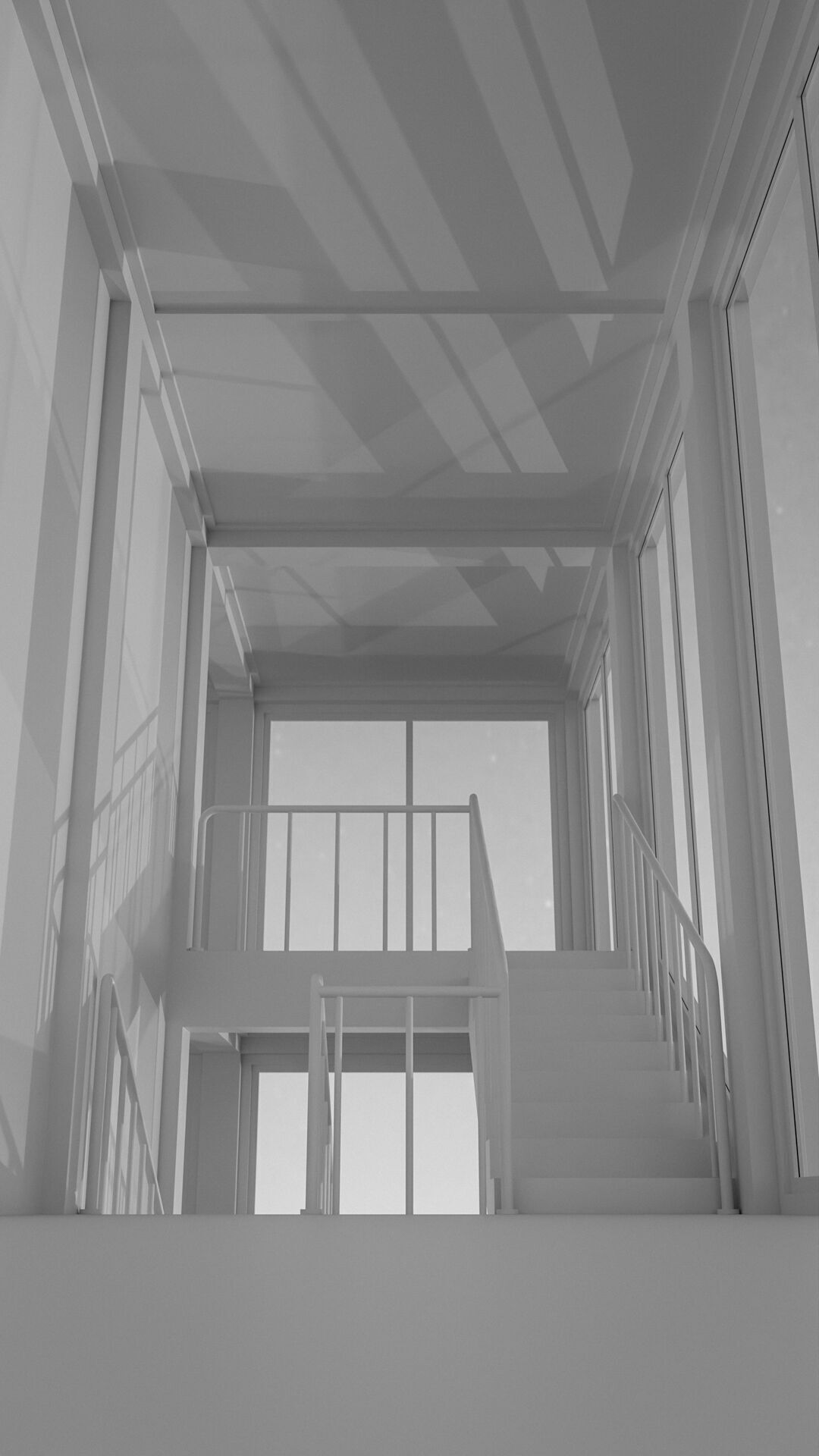 Staircase in a building with large windows Low-poly 3D model_29