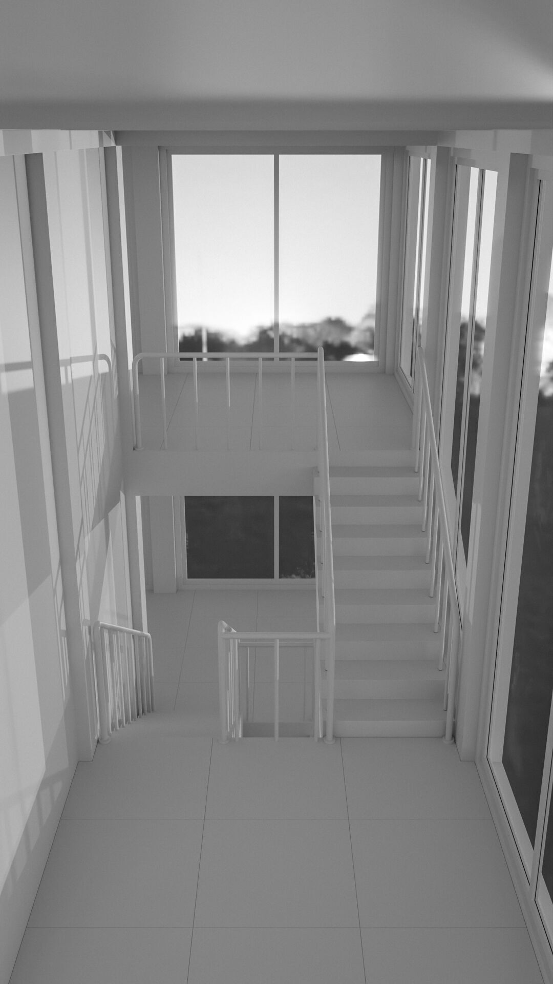 Staircase in a building with large windows Low-poly 3D model_30