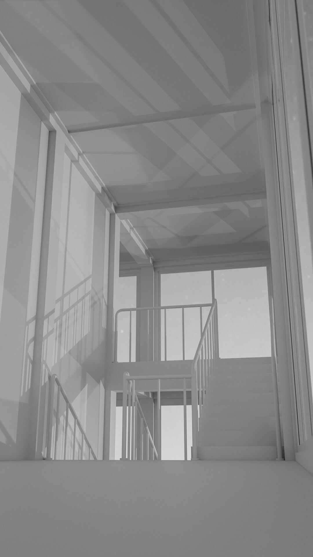 Staircase in a building with large windows Low-poly 3D model_35