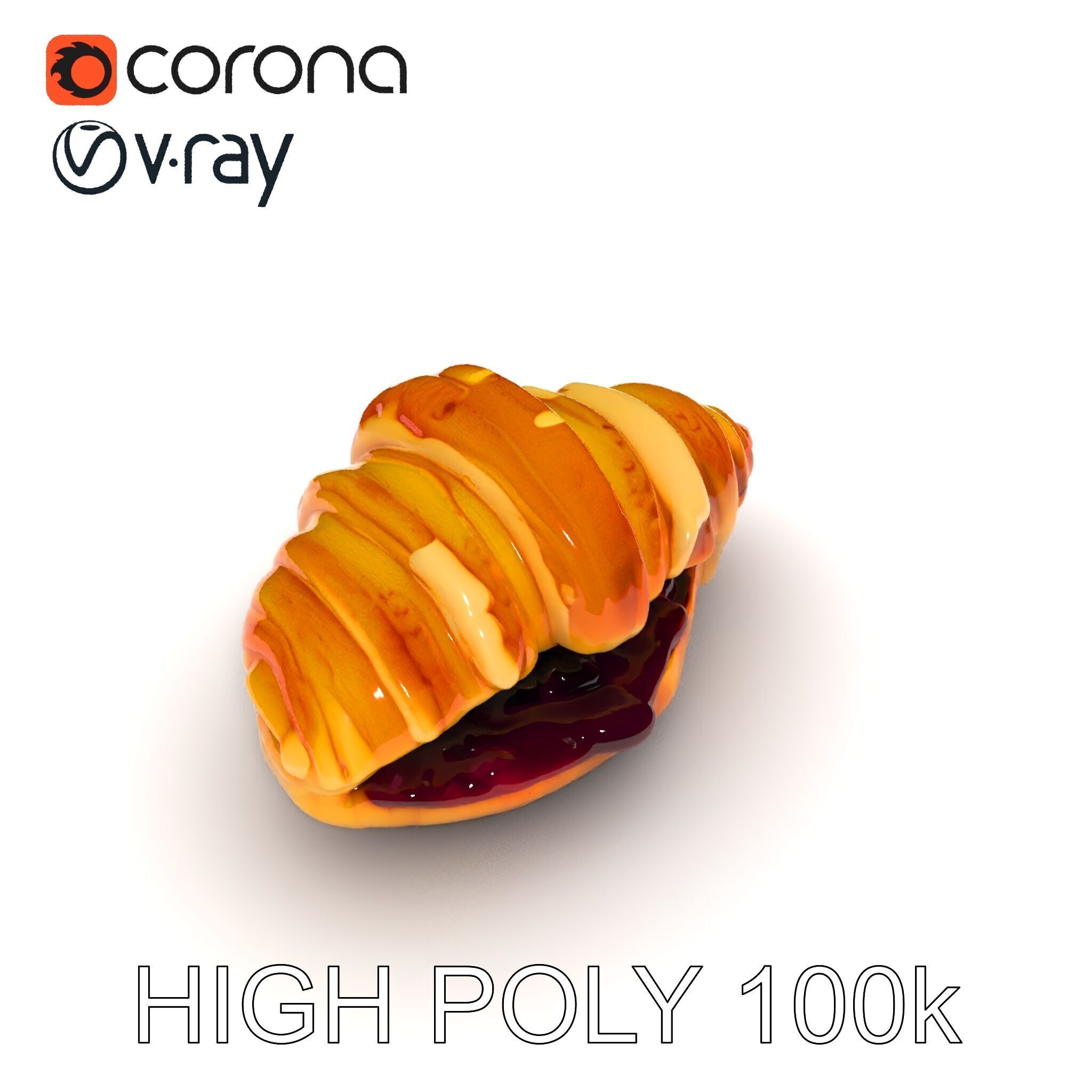Delicious Croissant with Icing and Jam Model Pack Low-poly 3D model_34