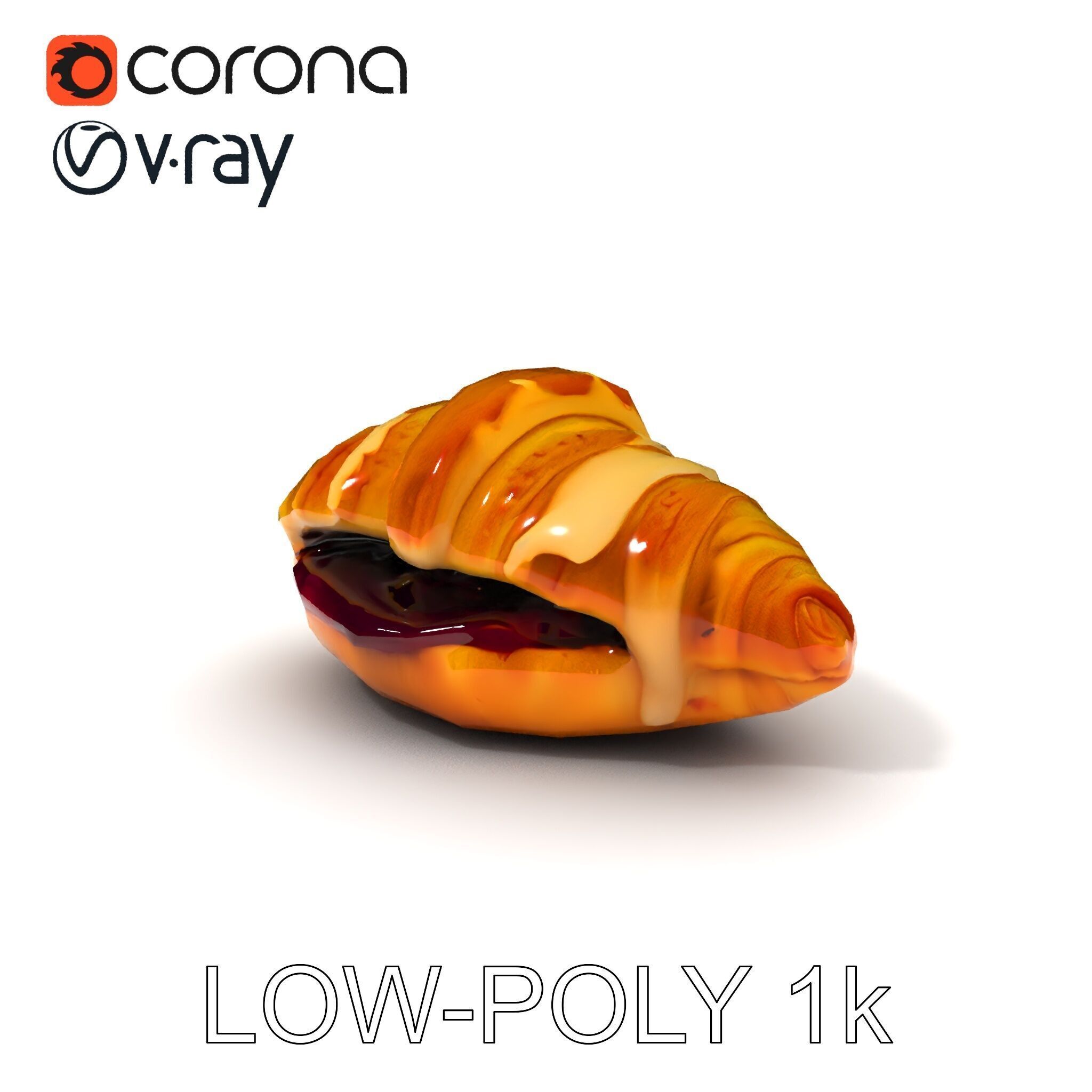 Delicious Croissant with Icing and Jam Model Pack Low-poly 3D model_13
