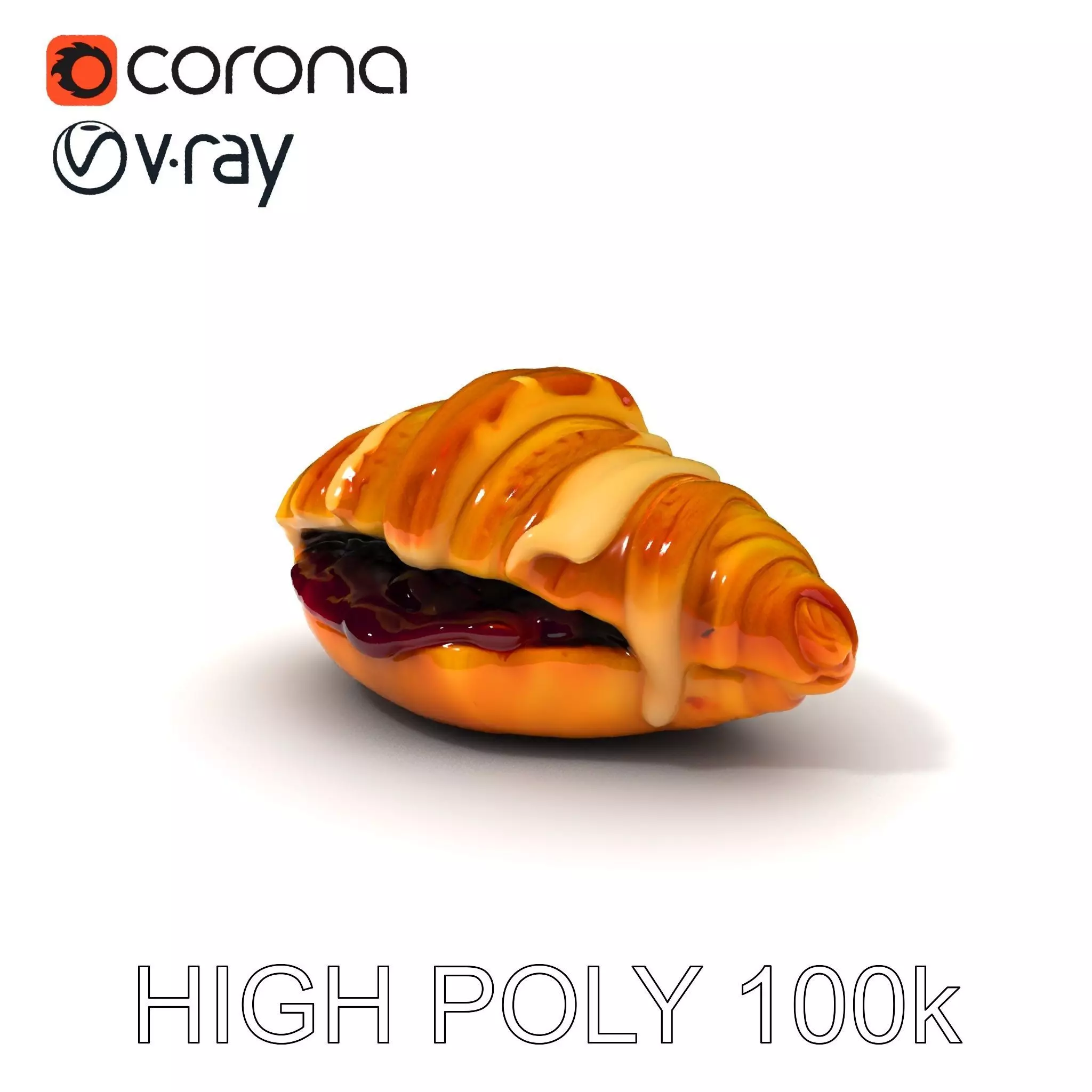 Delicious Croissant with Icing and Jam Model Pack Low-poly 3D model_0
