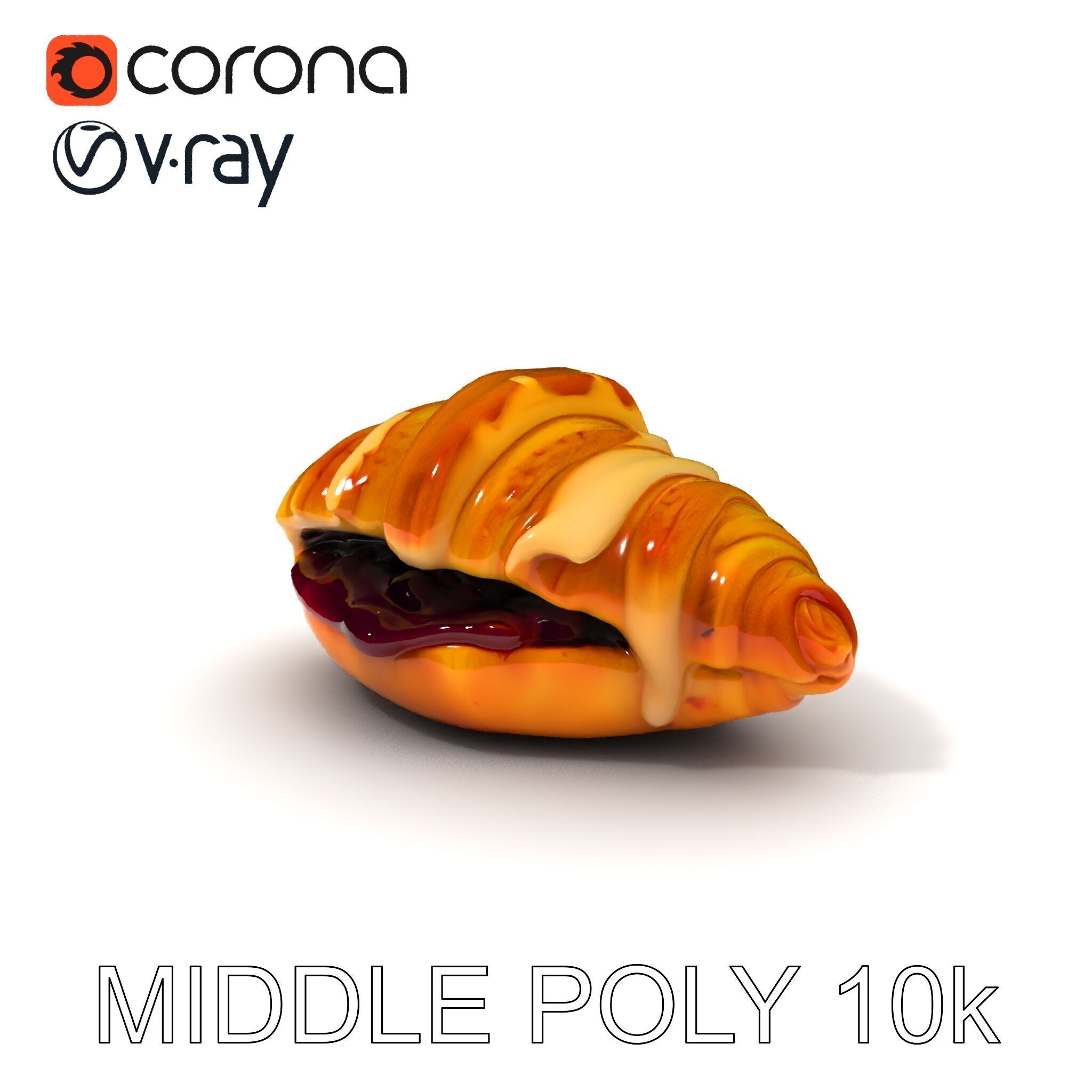 Delicious Croissant with Icing and Jam Model Pack Low-poly 3D model_16