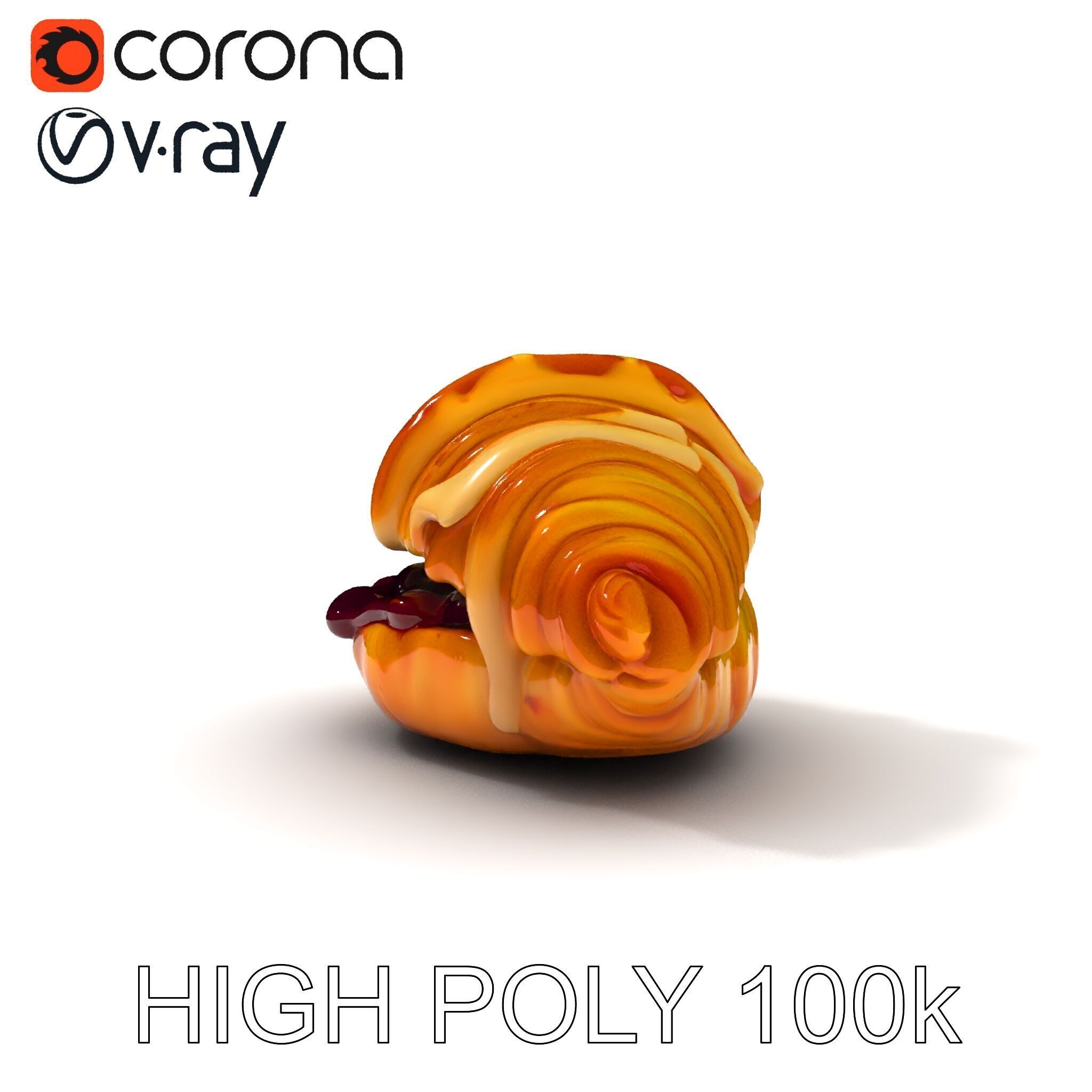 Delicious Croissant with Icing and Jam Model Pack Low-poly 3D model_24